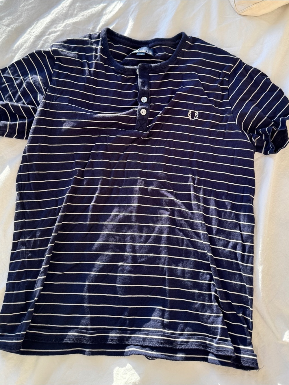 Fred Perry Navy and White Striped Henley Tee